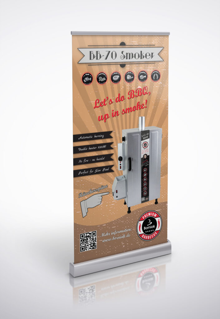 Mockup roll-upu targowego Borniak BBQ