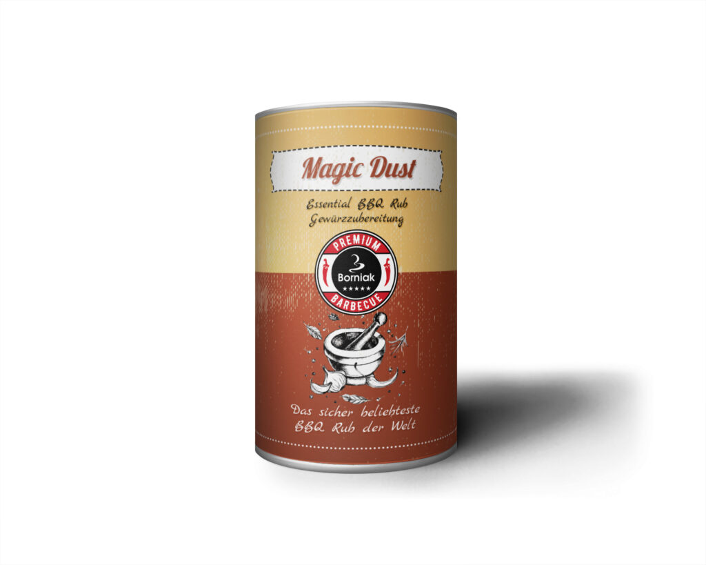 Mockup opakowania przyprawy Magic Dust Borniak