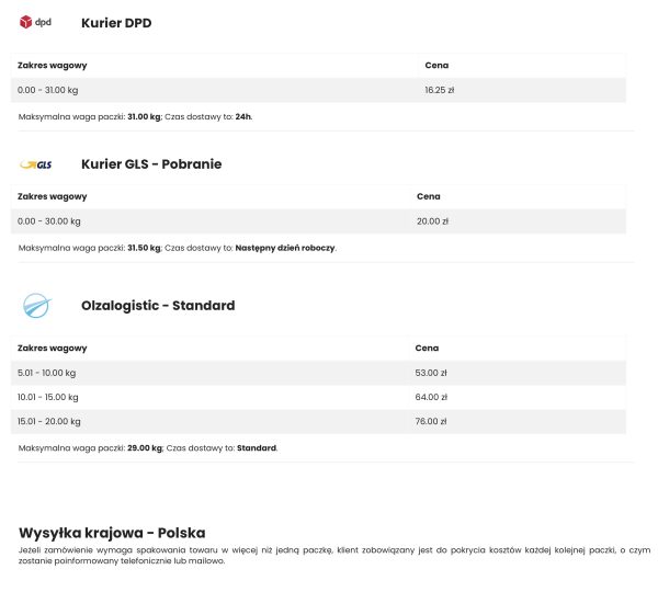 Automatyczna tabela kosztów dostawy kurierów i paczkomatów do Prestashop - obrazek 4
