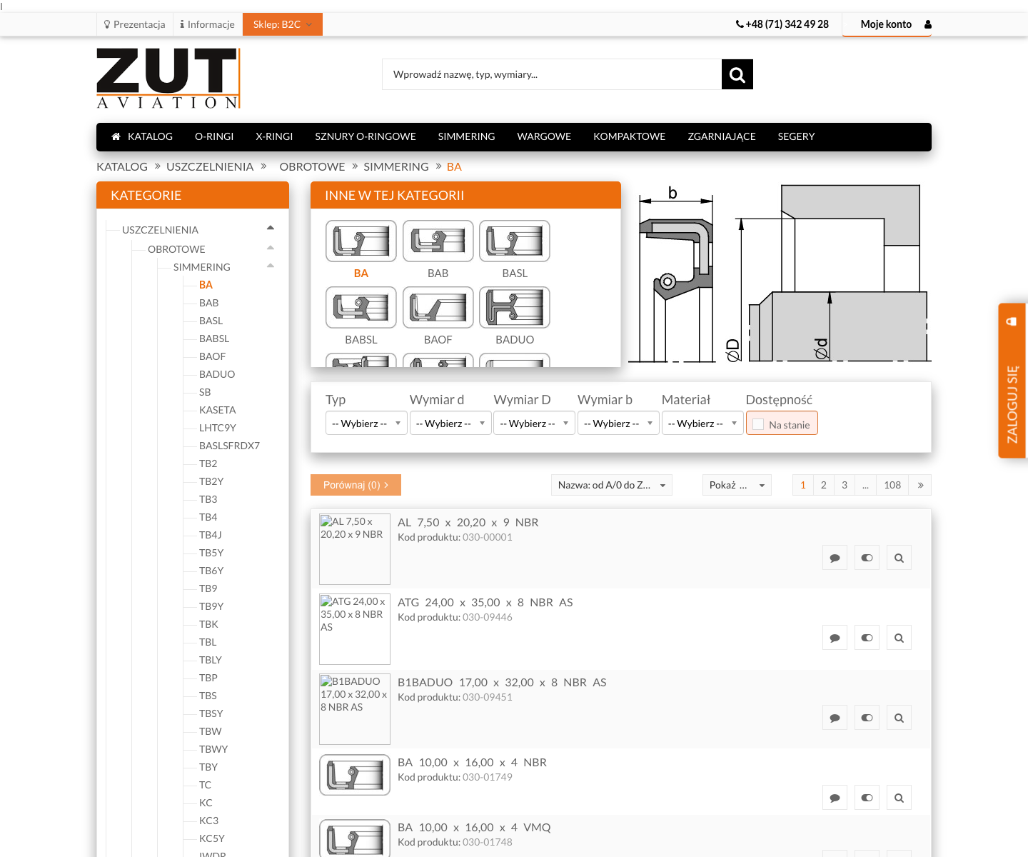 Filtrowanie produktów kategorii BA w sklepie PrestaShop ZUT