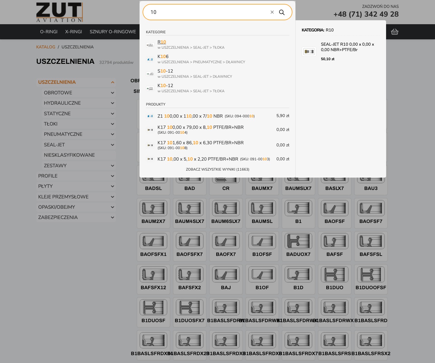 Wyszukiwarka WooCommerce ZUT z wynikami dla frazy 10