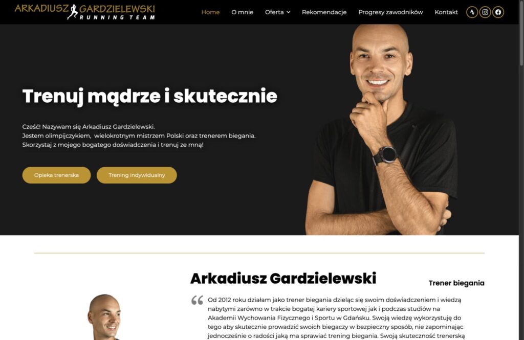 Pierwszy ekran nowej strony Arkadiusza Gardzielewskiego