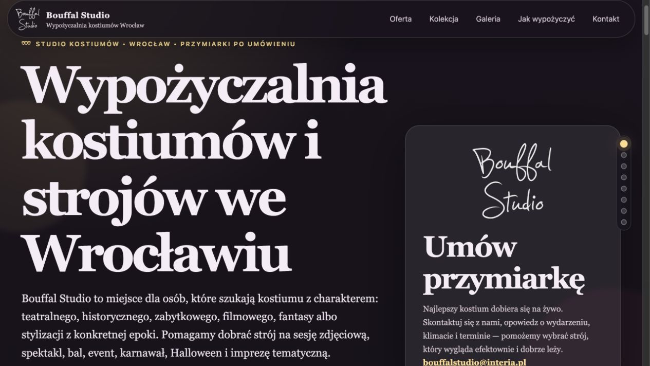 Strona główna Bouffal Studio — wypożyczalnia kostiumów we Wrocławiu