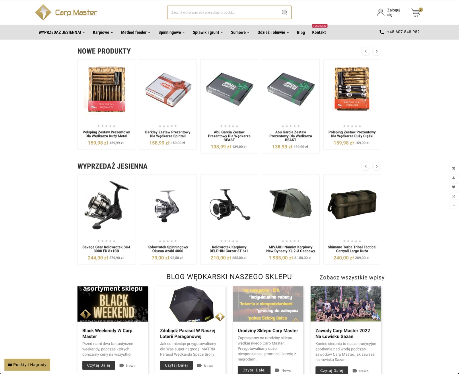 Widok sklepu internetowego CarpMaster z 2022 roku
