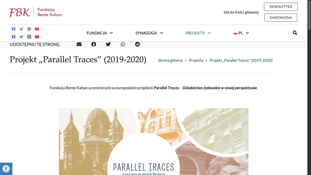 Podstrona europejskiego projektu Parallel Traces na stronie Fundacji Bente Kahan