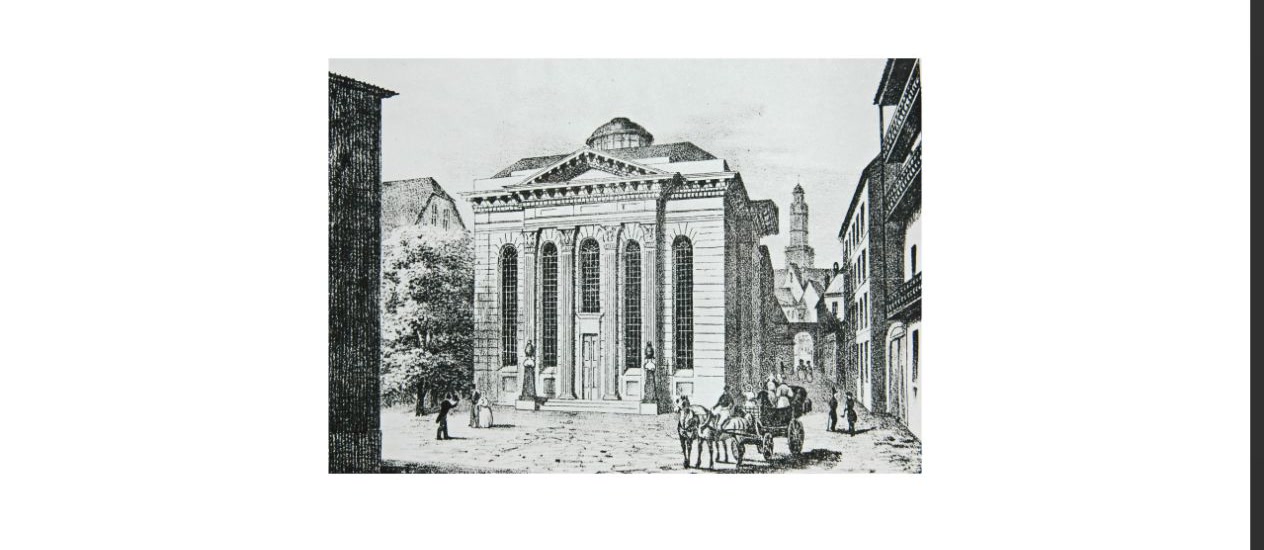 Historyczna ilustracja Synagogi Pod Białym Bocianem w serwisie FBK