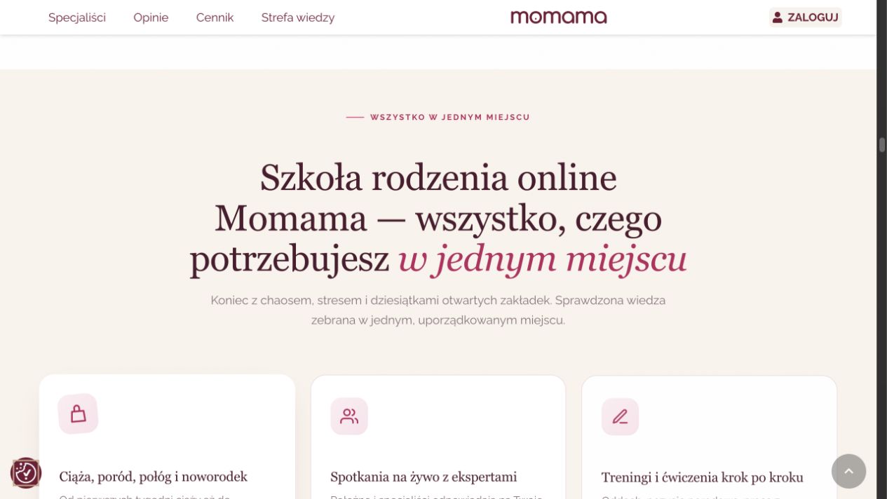 Funkcje szkoły rodzenia online Momama