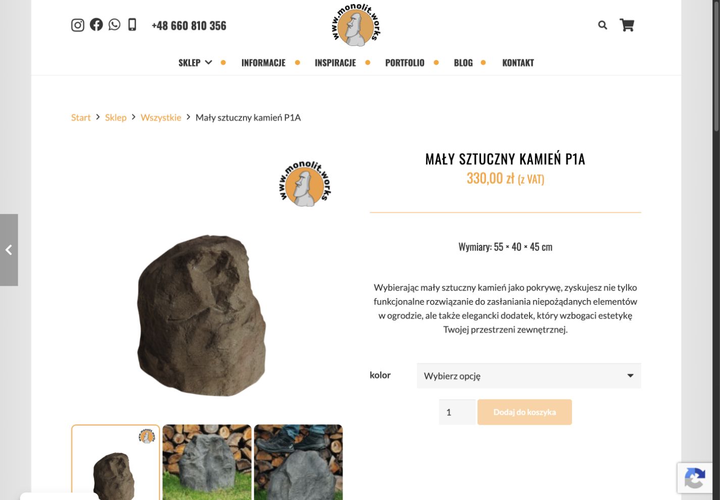 Karta produktu z wariantem koloru w sklepie Monolit.works