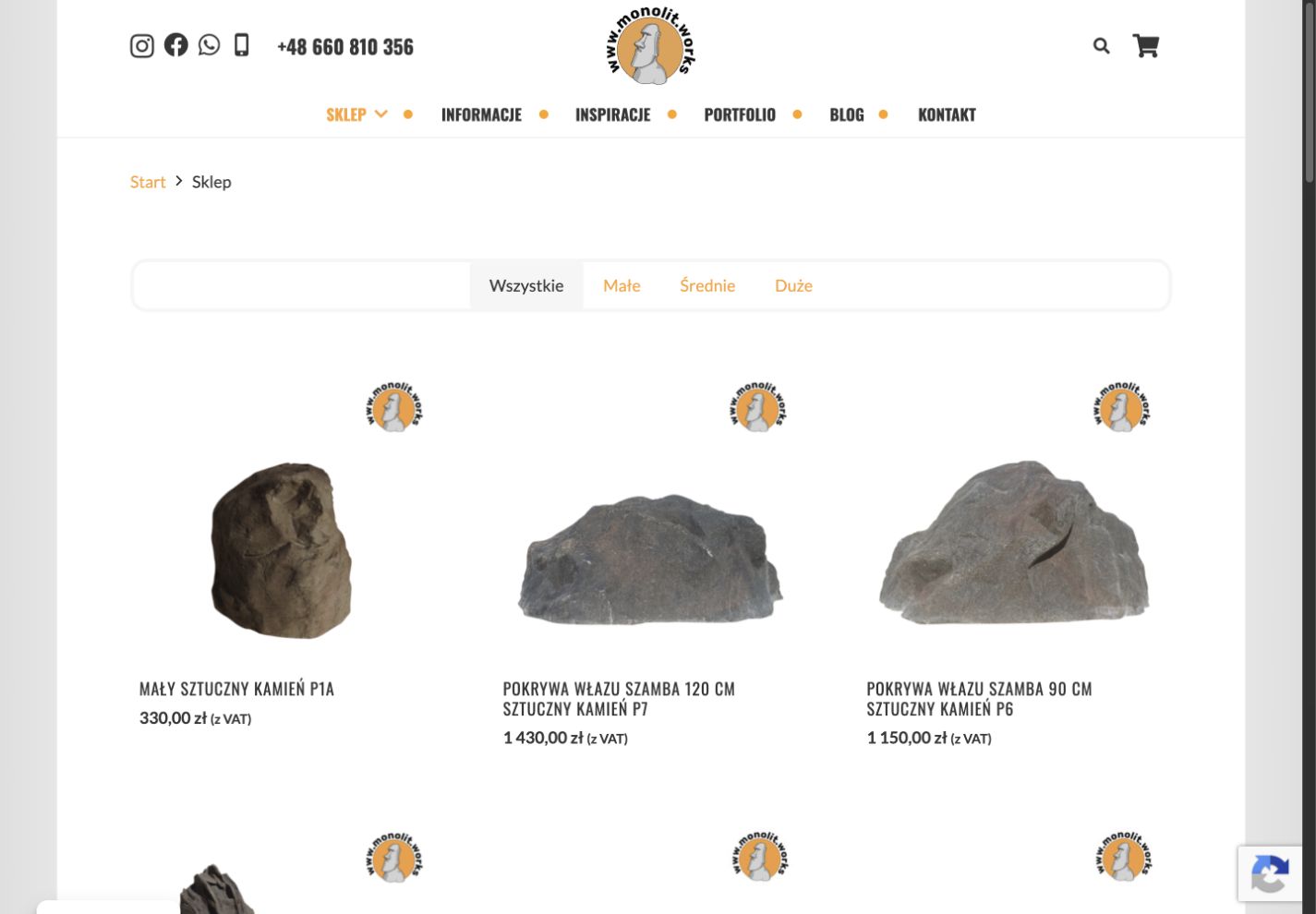 Sklep internetowy Monolit.works z katalogiem sztucznych skał