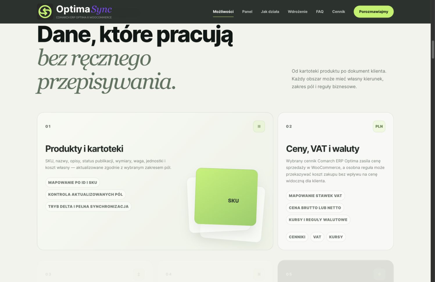 Zakres synchronizacji produktów, kartotek, cen, podatków i walut w OptimaSync