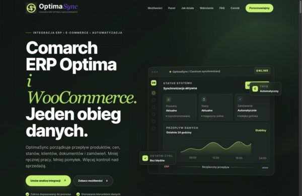 Strona główna OptimaSync prezentująca integrację Comarch ERP Optima z WooCommerce