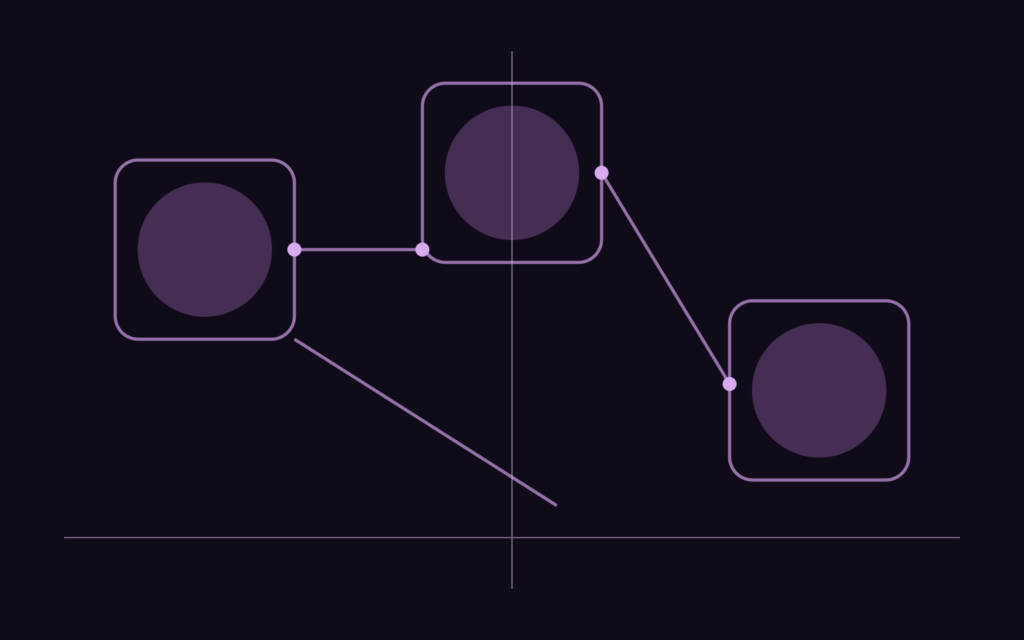 Abstrakcyjna geometryczna kompozycja z odseparowanymi modułami i liniami na ciemnym tle