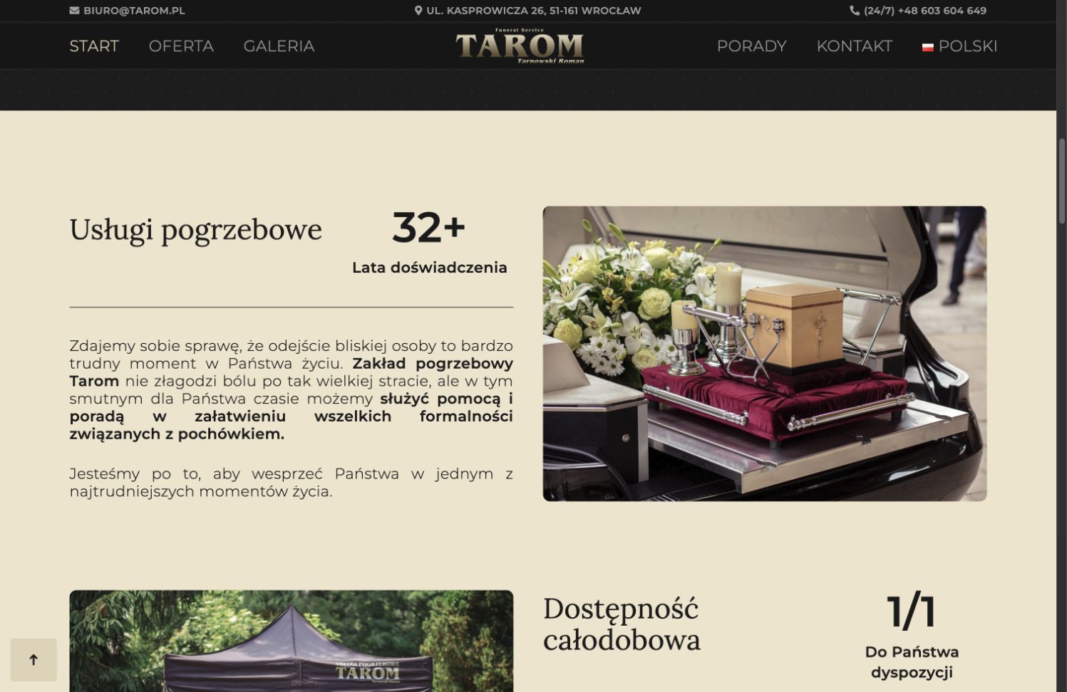 Sekcja o doświadczeniu i wsparciu dla rodzin na stronie TAROM