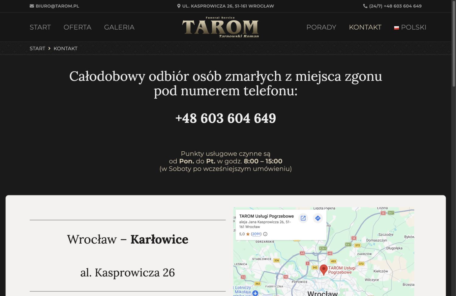 Całodobowy kontakt oraz punkty obsługi TAROM we Wrocławiu