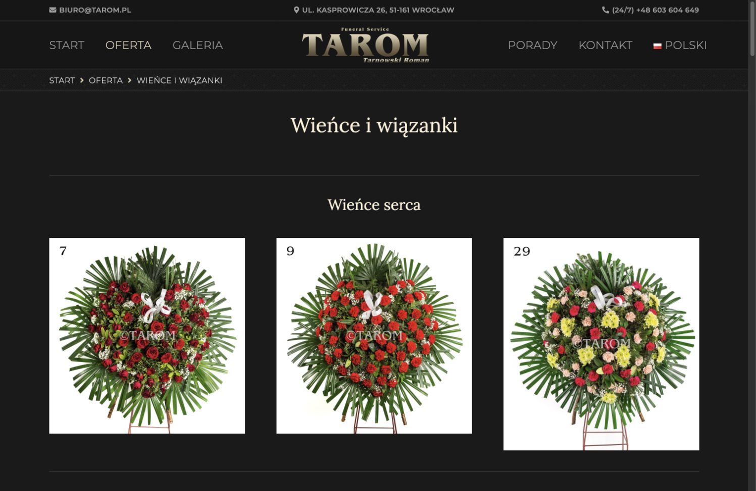 Galeria wieńców i wiązanek w serwisie TAROM